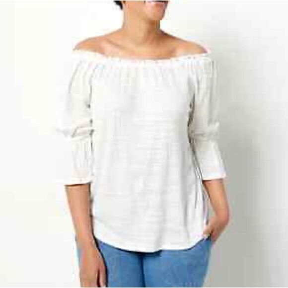 Laurie Felt Sleeve Detail Gauze Ruffle Peasant Top - Picture 2 of 6